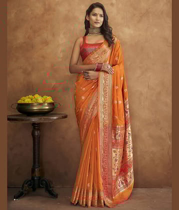 Satrani Silk Woven Saree With Unstitched Blouse Piece ( Orange )