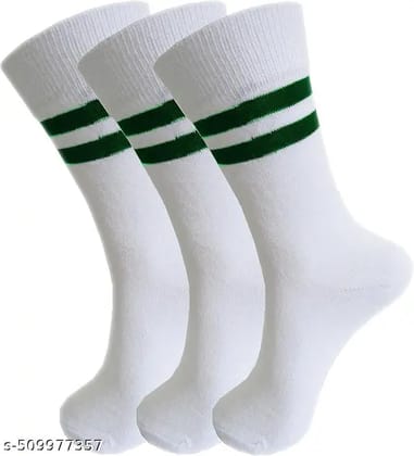 Dark Green Strips white DPS Lycra cotton socks - Pack of 3 (13+ Year)