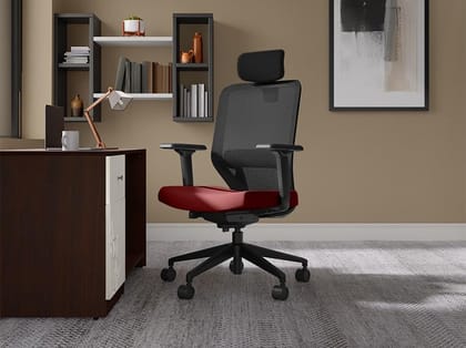 Greta 2.0 High Back Fabric Ergonomic Office Chair (Milan Red with Black Body) (1 Year Warranty, Adjustable Armrest, Cushioned Headrest)