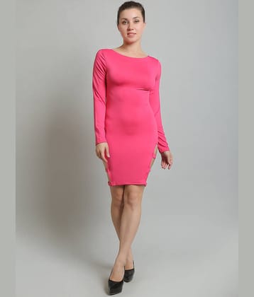 N-Gal Women Lycra Solid Cut Out Dress ( Pink )