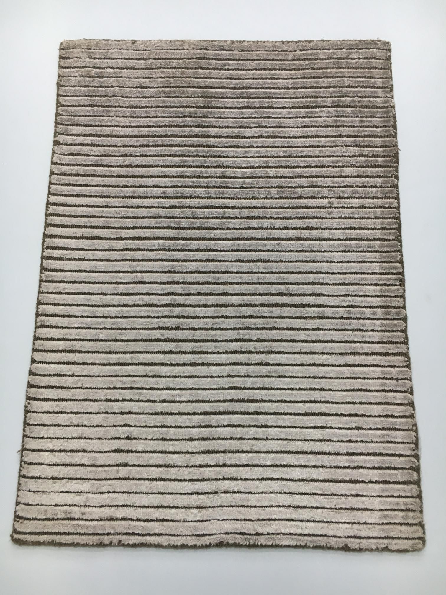 Hand-Knotted Wool & Bamboo Silk Rug  2x3 ft | Modern Geometric Design,  Ltbrown