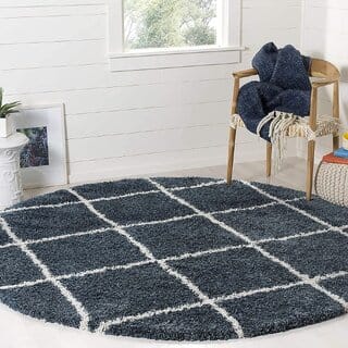 GALLERY HOME Silky Smooth Anti-Skid Shaggy Round Carpet with 2 inch Thickness (5 x 5 Round, Blue T2)