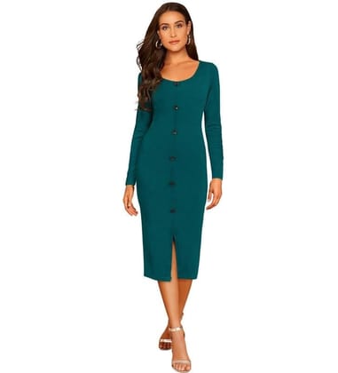 Women's Knitting Stretchable Round Neck Full Sleeve Dresses (Blue, L)-PID56808