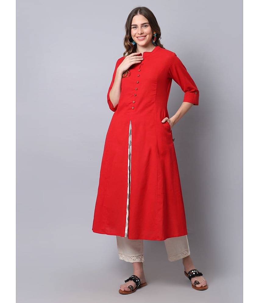 Pistaa - Red Cotton Women's A-line Kurti ( Pack of 1 )