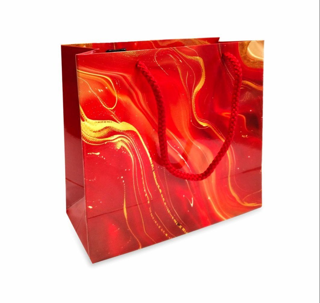 Premium 200 GSM Small FBB Red Marble Gloss Lamination Printed Party Gift Bags, Ideal for Birthday Return Gifts, Kids Party, & Special Occasions (Size: 6.3x6.5x3.2 Inch) -  5