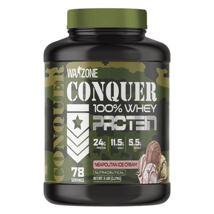 Warzone Nutrition I Conquer 100% Whey Protein I 24 GM Protein I 11.5 GM EAA's I 5.5 GM BCAA's I 78 Servings I Neapolitan Ice Cream I Nutraceutical I 2.27 KG