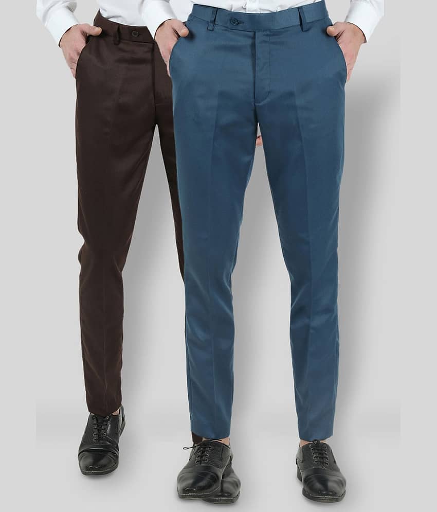 VEI SASTRE - Multicolored Polycotton Slim - Fit Men's Formal Pants ( Pack of 2 )