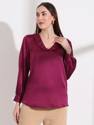 Summer Satin Deep Plum Peter Pan Collar Top-S / DEEP PLUM