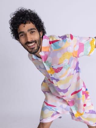 Men’s Cotton Shirt & Shorts Set | Pastel Polka-SHIRT / S