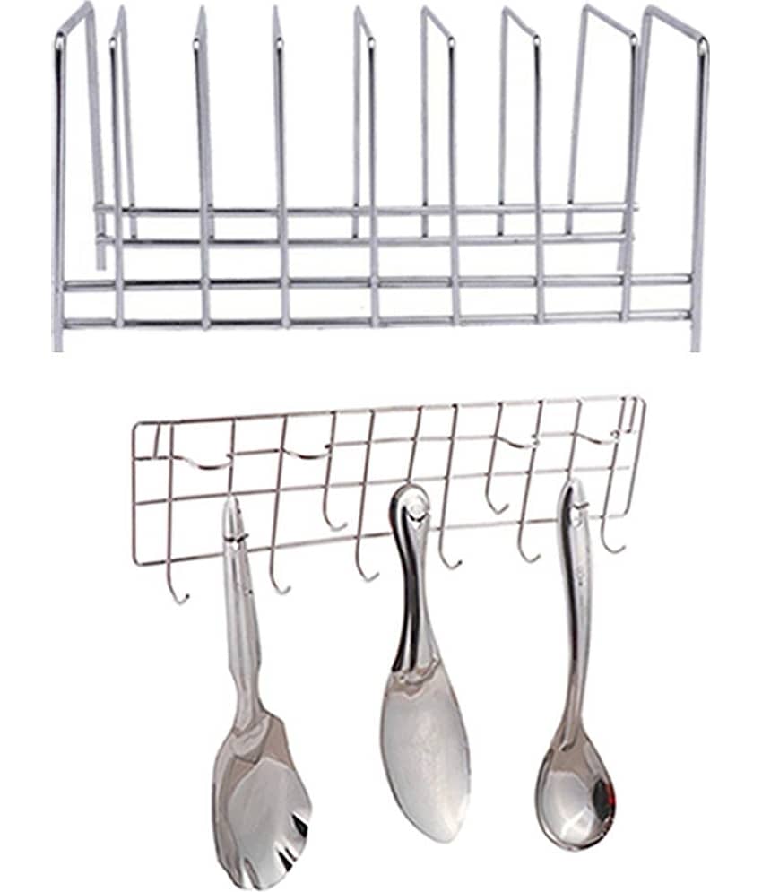 JISUN Stainless Steel Plate Stand / Dish Rack Steel & Ladle Hook Rail / Wall Mounted Ladle Stand For Kitchen