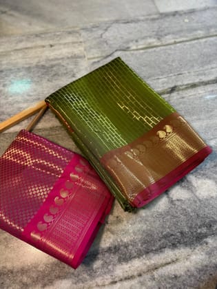 SEMI GADWAL SILK saree collection.all over checks kota pattern  weaving Design.silk temple weaving border  Contrast blouse