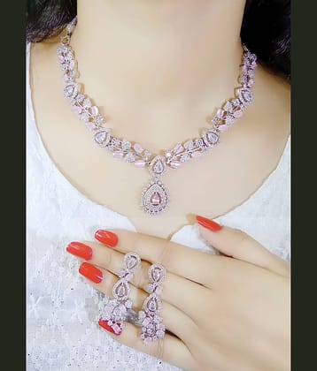 Ladymania Pink Alloy Necklace Set ( Pack of 1 )