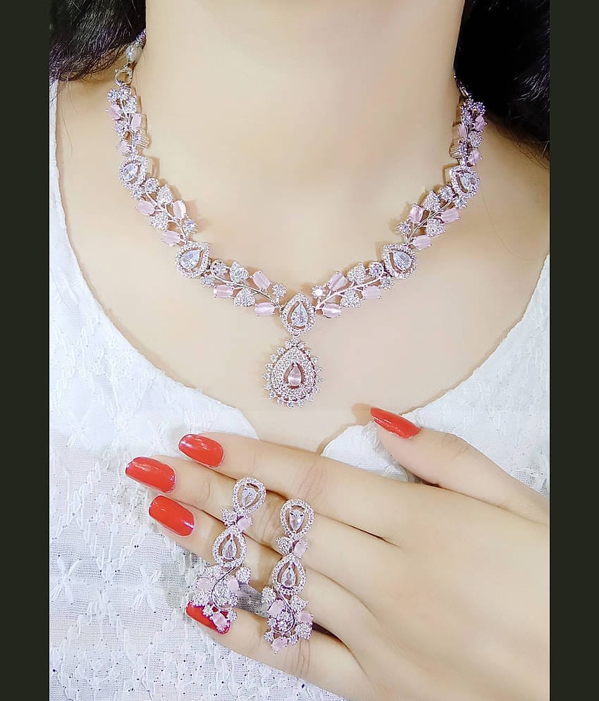 Ladymania Pink Alloy Necklace Set ( Pack of 1 )