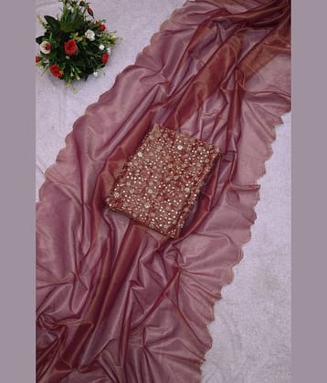 A TO Z CART Organza Solid Saree With Unstitched Blouse Piece ( Wine )