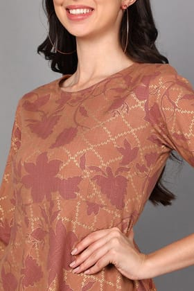 Brown Cotton Flared Dress VD1211 Brown Cotton Flared Dress VD1211