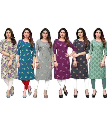 KETAKI FASHION Crepe Printed Straight Women's Kurti - Multicolor3 ( Pack of 6 )