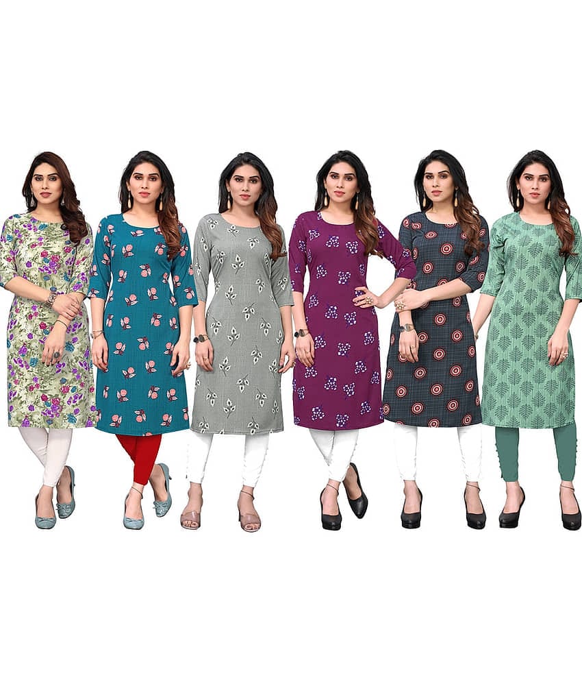 KETAKI FASHION Crepe Printed Straight Women's Kurti - Multicolor3 ( Pack of 6 )