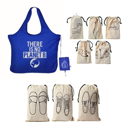 IVillage Combo with 5 Cotton Travel Pouches and 3 Shoe Cover Men Home and Storage Pack Of 8