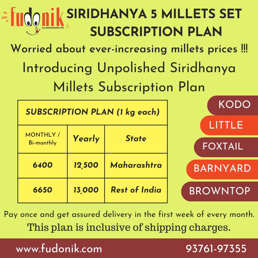Fudonik Siridhanya 5 Positive Millets Subscription Plan | Monthly Whole Grain Combo | Healthy Lifestyle Commitment