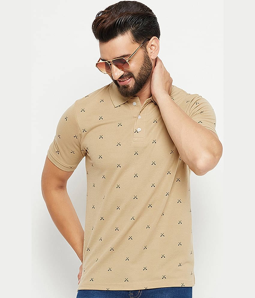 Emerald Pack of 1 Cotton Blend Regular Fit Printed Half Sleeves Men's Polo T Shirt ( Beige )