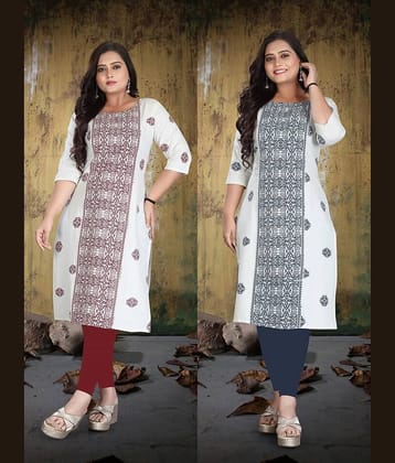 Hetsa Women Cotton Printed A-line Kurti ( White )