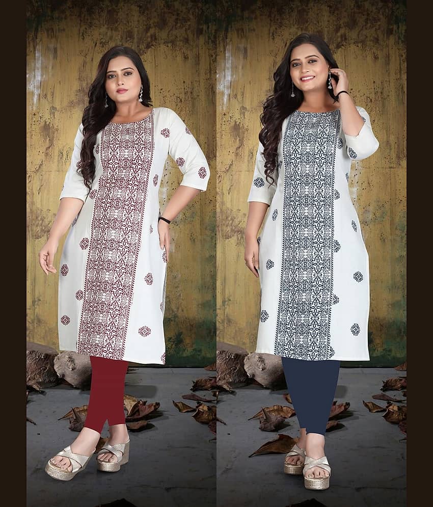 Hetsa Women Cotton Printed A-line Kurti ( White )
