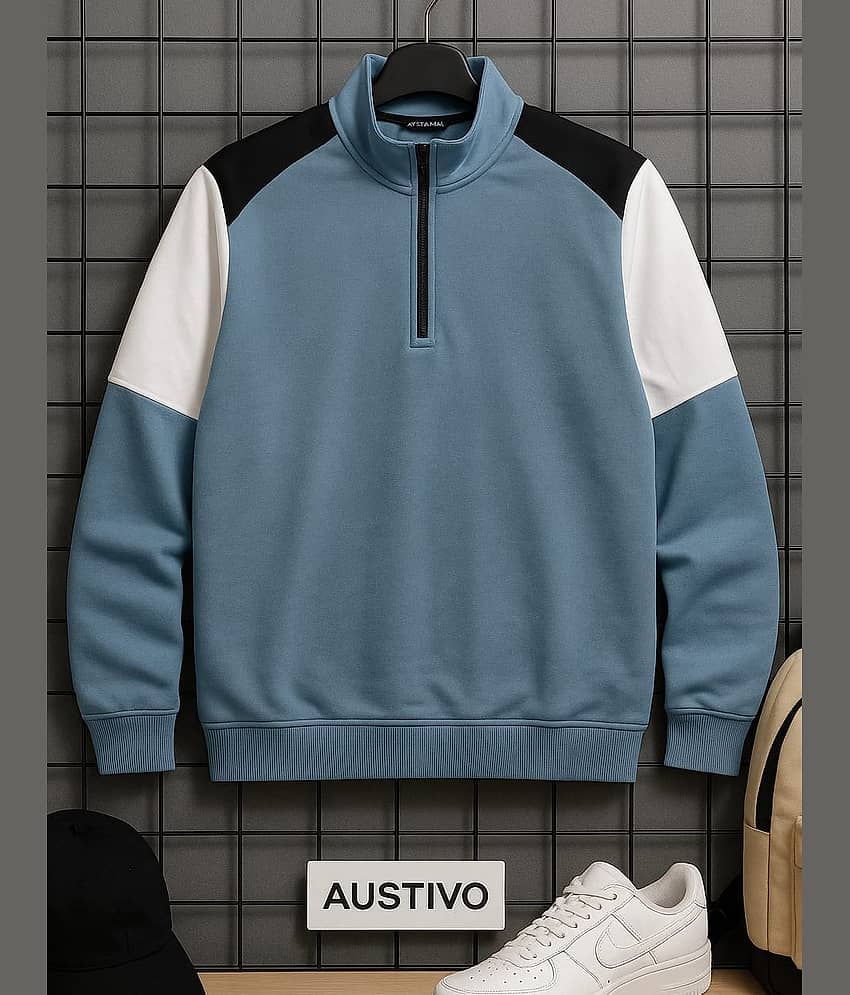 AUSTIVO Cotton Blend High Neck Men's Sweatshirt - Blue ( Pack of 1 )