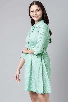 Green Crepe Polka Dot Mini Dress VD1071 Green Crepe Polka Dot Mini Dress VD1071