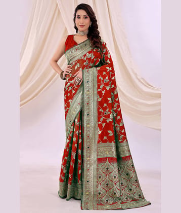 Today Deal Silk Woven Saree With Unstitched Blouse Piece ( Orange )
