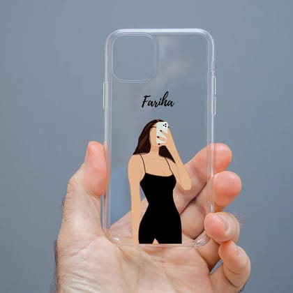 Personalized Cute Girl Transparent Silicon Case Customised with Name for Oppo, Vivo, Redmi, Realme, Poco, Mi, OnePlus, Samsung, iPhone, and More - design 14