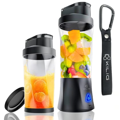 Kilig Vortex Pro 360W Dual Mode Portable Blender for Smoothie and Juices, 6000 mAh Battery, 2in1 700ml Jar, 22000RPM, 6 Sided Blade, USB Type C, Juicer, Mixer, Blender Machine for Kitchen - BT Kilig Vortex Pro 360W Dual Mode Portable Blender for Smoothie
