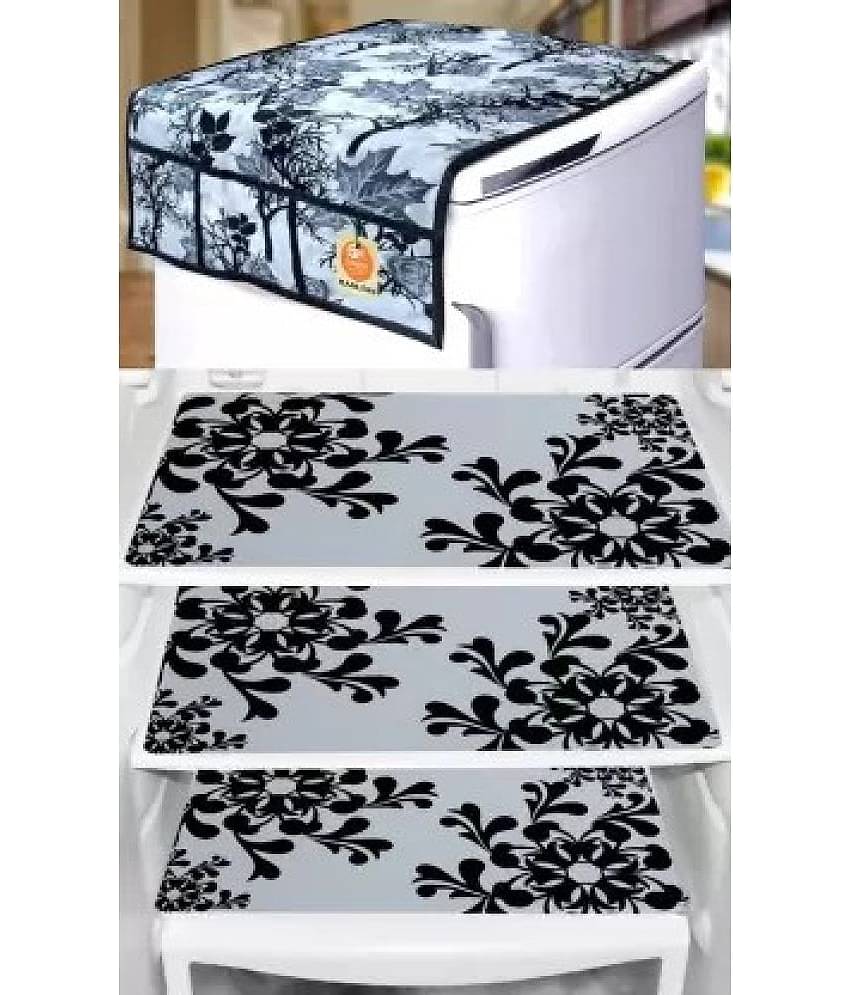 Crosmo Polyester Floral Printed Fridge Mat & Cover ( 64 18 ) Pack of 4 - Gray