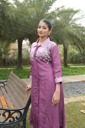 Purple Half & Half Long Shirt Dress
