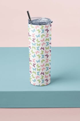 All About Butterflies Skinny Tumbler With Metal Straw