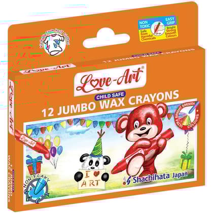 Love-Art Jumbo Wax Crayons 12 Shades | Multicolor | For Coloring and Drawing Activities