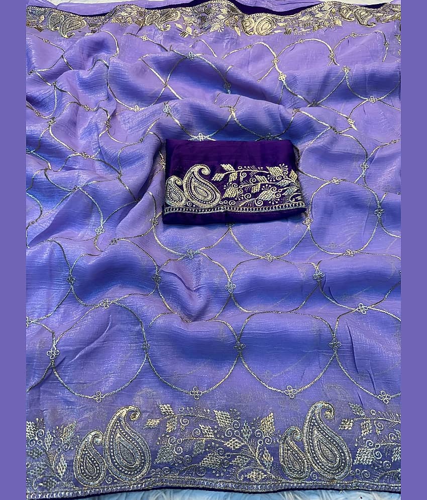 Rangtulika Ethnics Silk Blend Solid Regular Saree With Unstitched Blouse Piece ( Lavender )