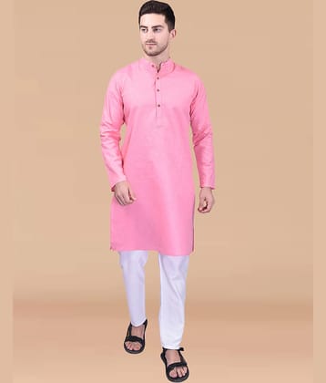 PRINTCULTR Pink Cotton Regular Fit Men's Kurta Pyjama Set ( Pack of 1 )