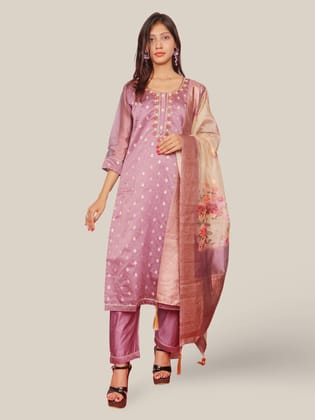 Women's Silk Kurta-Pant, and Dupatta Set-Antique Fuchsia / L