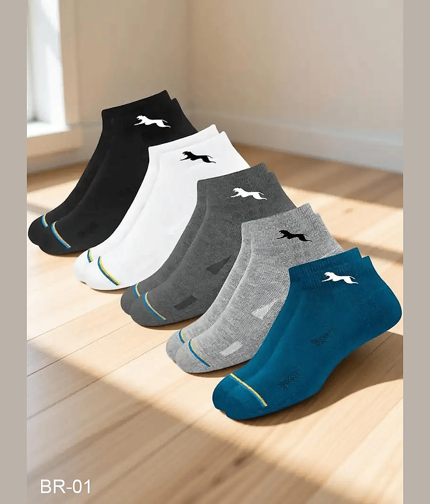 PLIMA Pack of 5 Men's Cotton Ankle Length Socks ( Black )