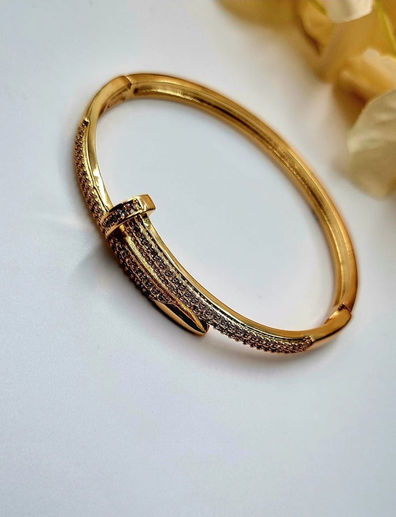 Nail Screw American Diamond Copper Openable Kada Bangle For Women