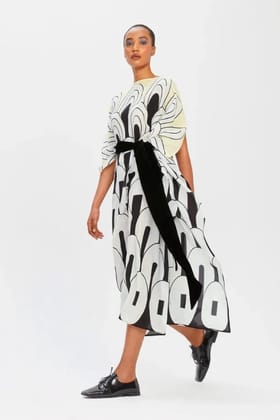Mushroom Silk Crepe Kaftan Dress