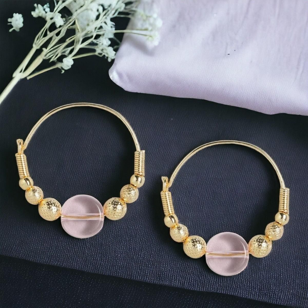 Gold - Plated Pink Hoop Earrings