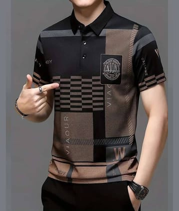 AUSK Men Cotton Blend Regular Fit Printed Polo T Shirt ( Black )