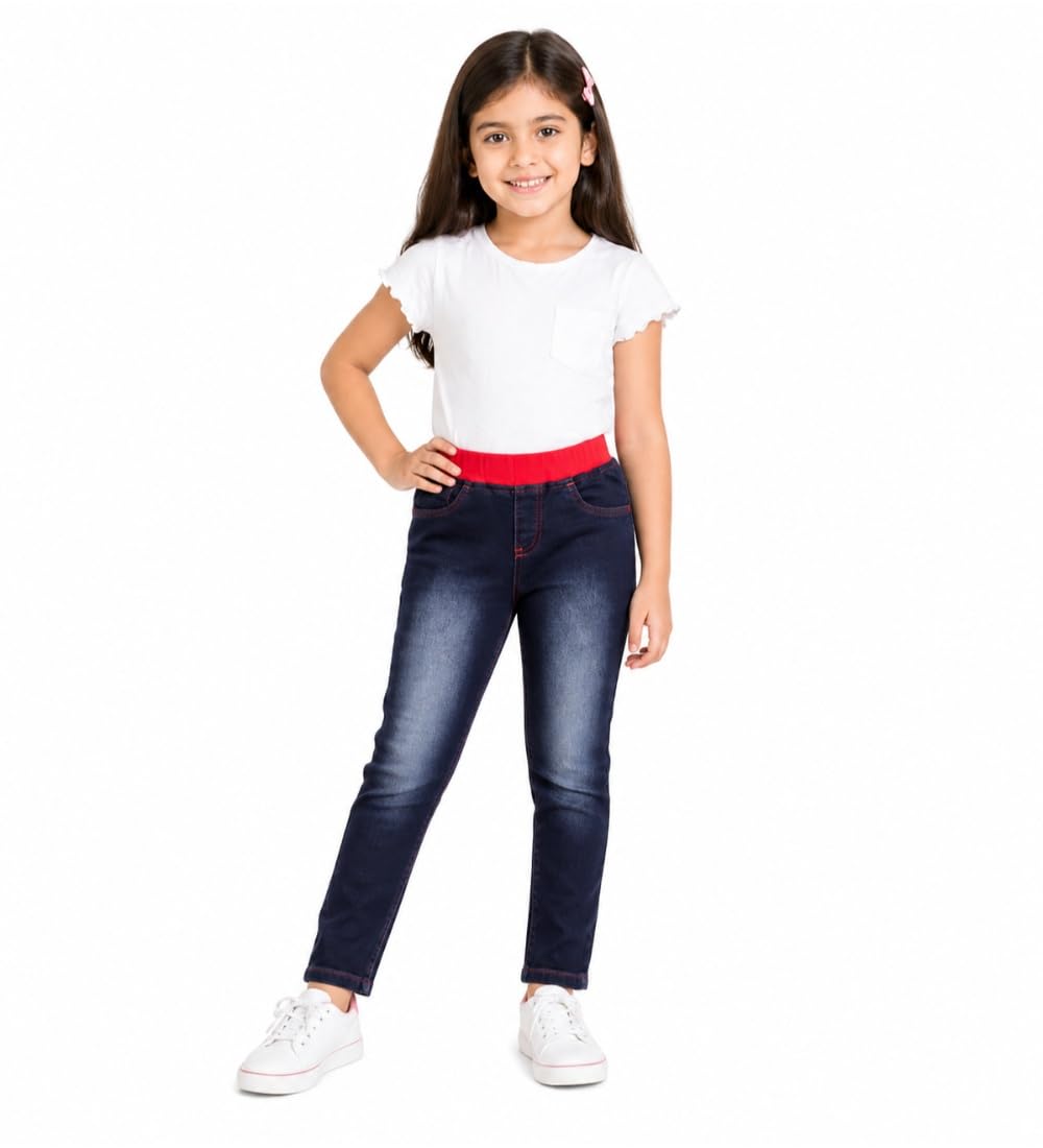 Girl's Denim Ribbed Elasticated Jeans (Black, 5-6-Yrs)-PID66058