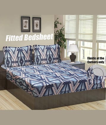 Home Candy Microfibre Geometric 1 Bedsheet with 2 Pillow Covers - Blue