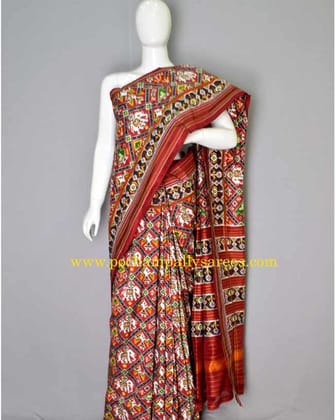 DOUBLE IKAT POCHAMPALLY PATAN PATOLA MAROON NARIKUNJ SAREE