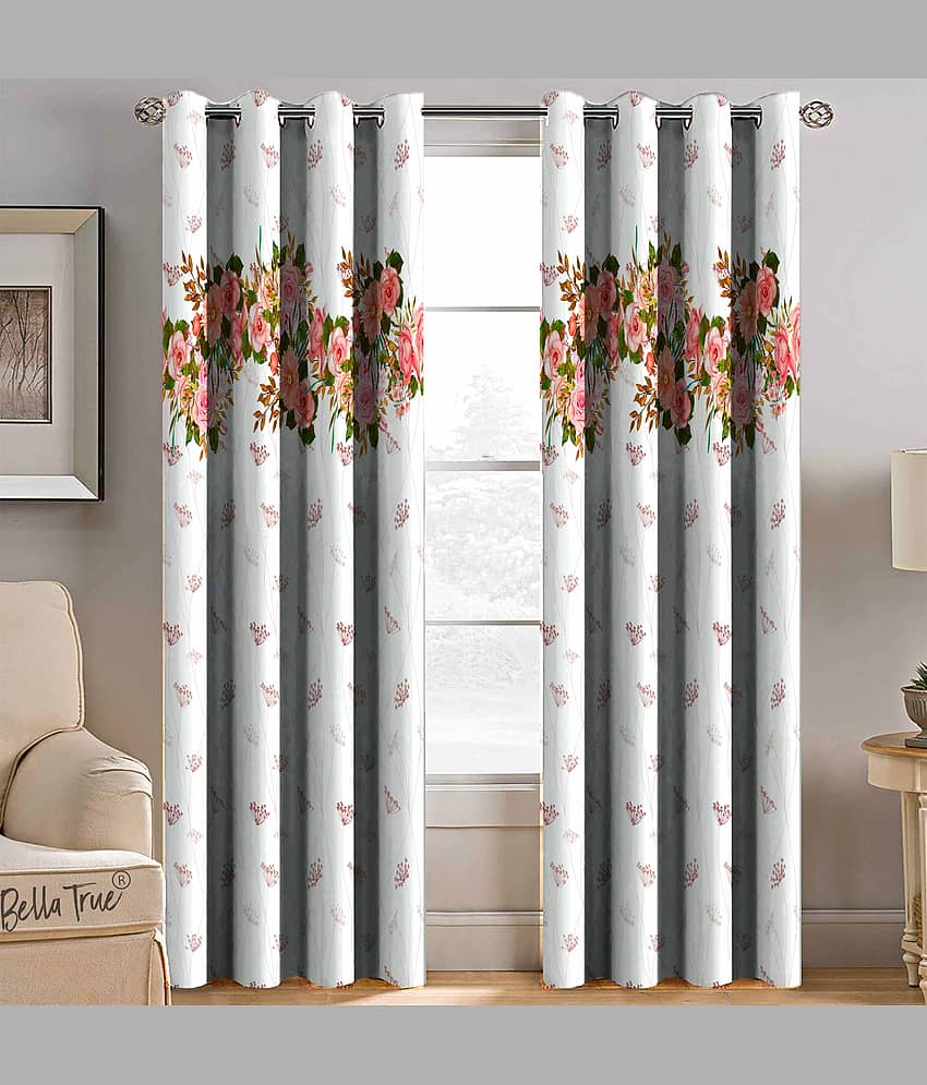 BELLA TRUE  Set of 2 Door SemiTransparent Eyelet Polyester Multi Color Curtains ( 213 x 113 cm )