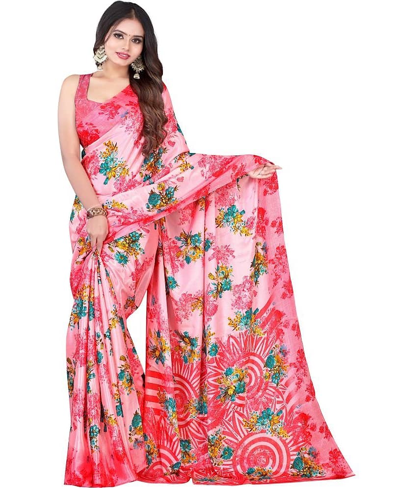 LEELAVATI Crepe Printed Saree With Unstitched Blouse Piece ( Pink )