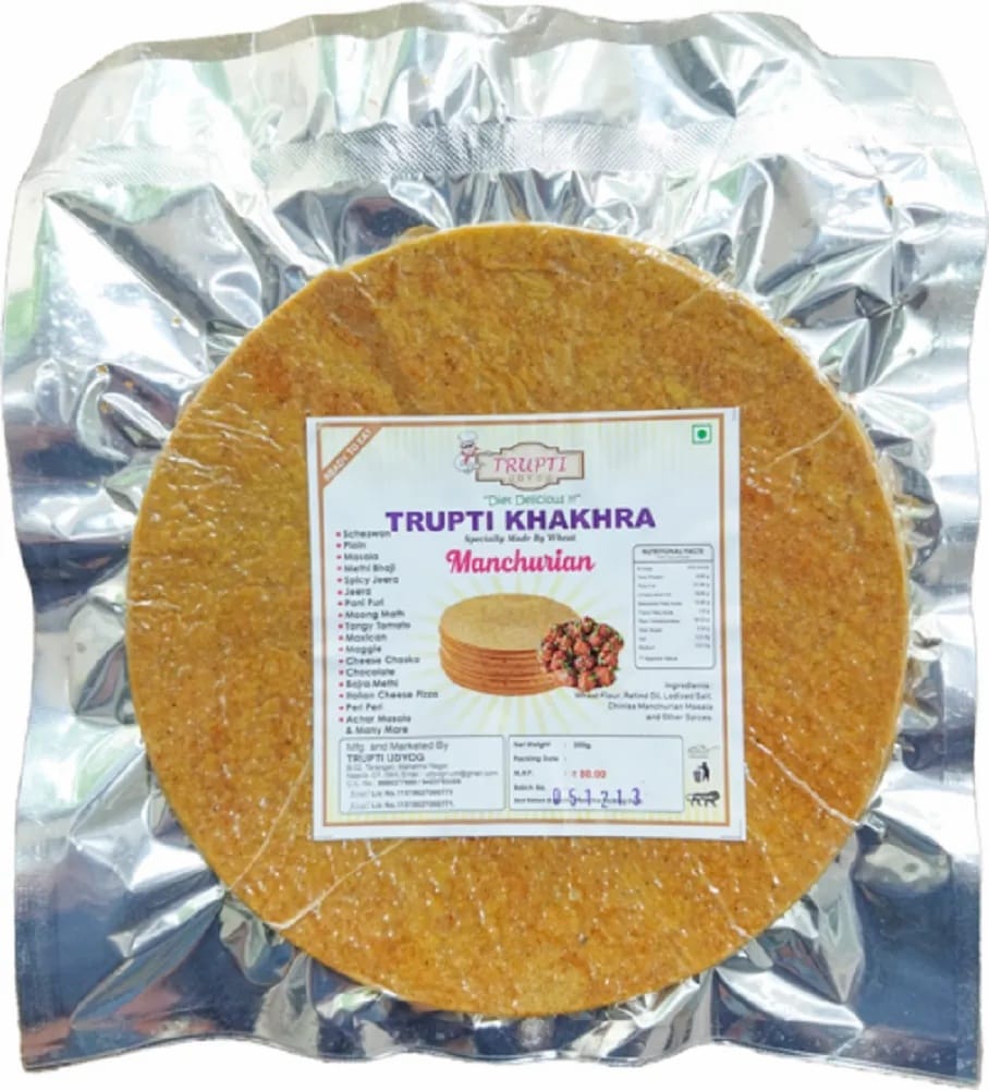 Trupti Udyog Manchurian Khakhra (1kg, 6 Pieces) | Indo-Chinese Fusion Flavor | Ginger Garlic Soy Notes | Roasted Wheat Crisps