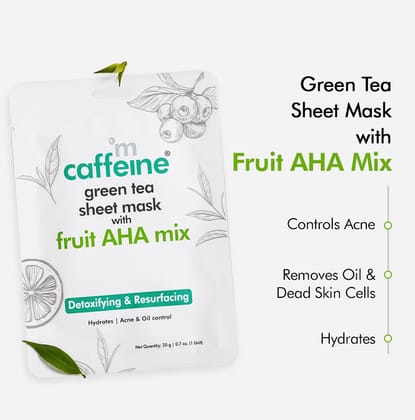 mCaffeine Fruit Aha Mix Hydrating Face Sheet Masks With Green Tea For Acne & Oil Control, 20 gm